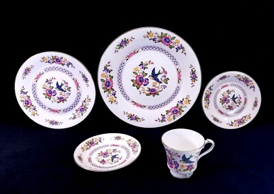 22 【磁器】AYNSLEY Vtg 1970s Aynsley China Capistrano 5 Piece Place Setting 3 Plates
