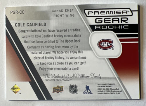 COLE CAUFIELD 2021-22 Premier Gear Rookie Jerseys /99 SP UD 21/22 RC #88/99 - Picture 3 of 3