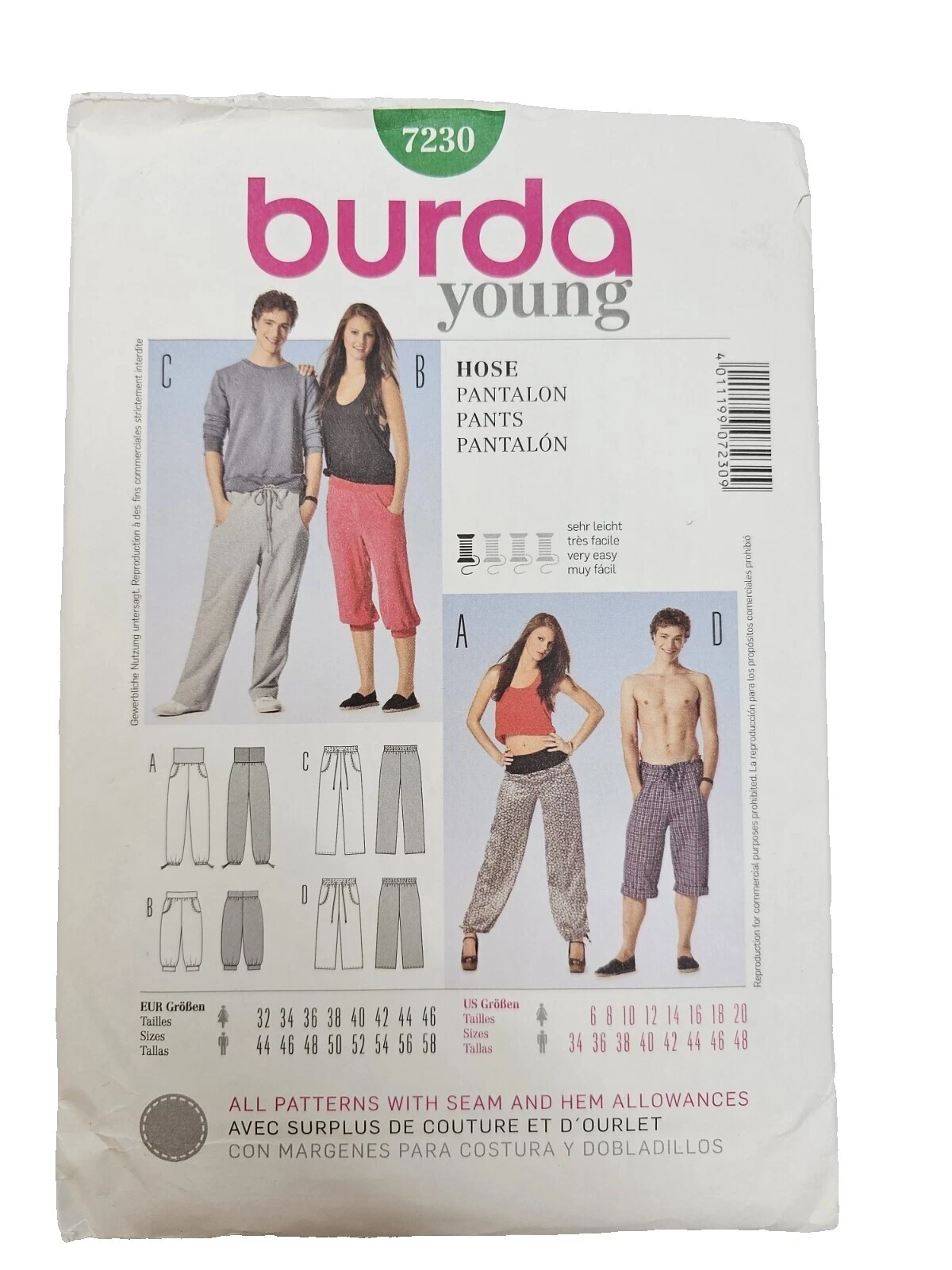 Burda Unisex Pants Sewing Patterns
