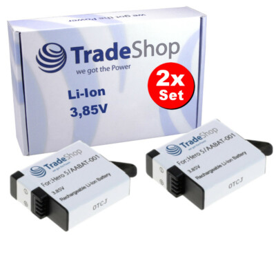 2x Hochleistungs Li-Ion Ersatz AKKU 1250mAh für GoPro Hero 7 silver / black