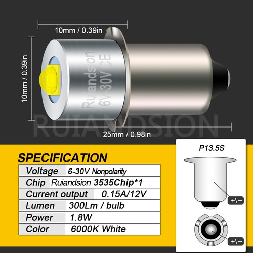 2pcs P13.5S PR2 LED Bulb Maglite Flashlight Replace Upgrade White 6V 12V 18V 24V - Picture 2 of 9