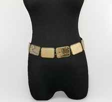 Chicos Gold Faux Snake Lizard Beaded Square Concho Belt Western Statement