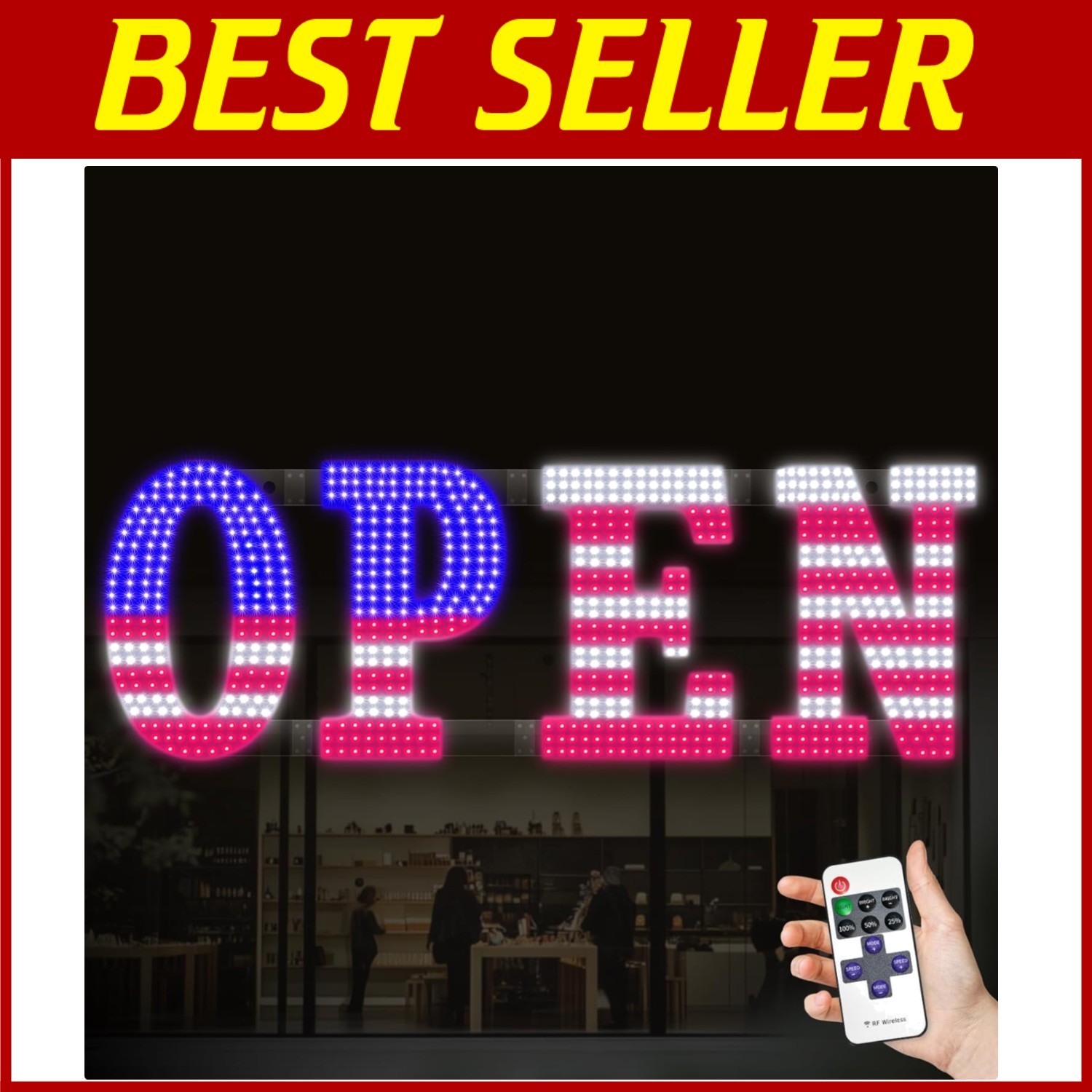 Customizable LED Open Sign - 30'' x 10'' with Remote Control for Bars & Salons