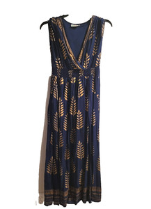 slim fit dress slacks Darcy Long Tunic Dress in Midnight Garden and Gold Embellishment, 6