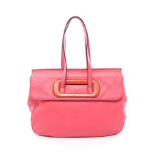 LOEWE Anagram Shoulder Bag Tote Bag Leather Pink Red Gold Hardware #RC4420
