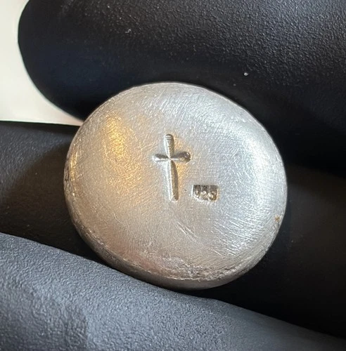 Hand Poured .925 Sterling Silver Button 15.6g Cross Stamp ~0.5 Troy Oz