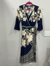 Farm Rio For Anthropologie Wrap Midi Dress  Small Blue Floral Ruffle Boho