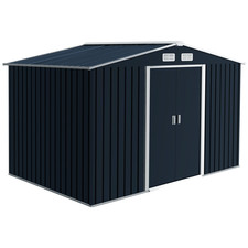 Image of Garden Roofed Metal Storage with Foundation Vent & Doors, Dark Grey 9 x 6FT