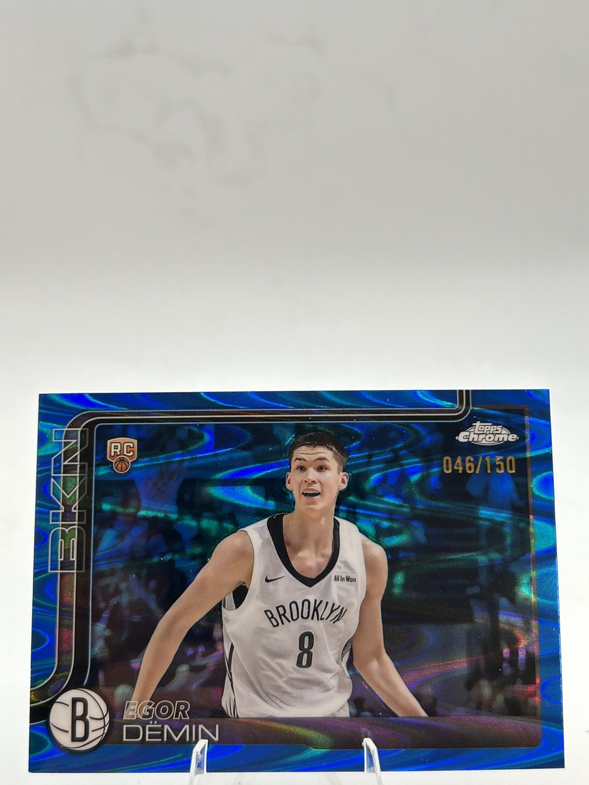 2025-26 Topps Chrome Basketball Egor Demin Rookie /150 Blue Raywave #258 Nets