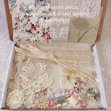 Slow Stitch Kit, Junk Journal, Sewing, Vintage Floral Cream Fabric & Lace Bundle