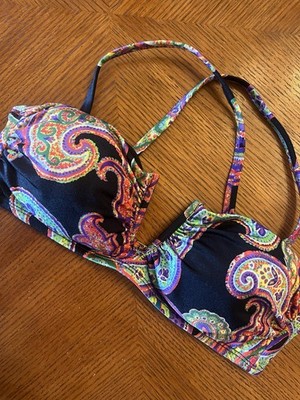 Ralph Lauren Black Base Paisley Bikini top size 10 Colorful B42