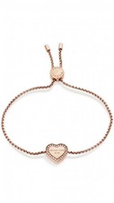 MICHAEL KORS HERITAGE ROSE GOLD CHAIN,PAVE HEART CHARM SLIDER BRACELET MKJ5391