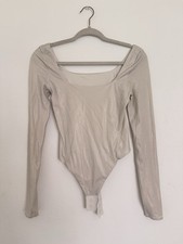 Lululemon Long Sleeve Bodysuit Beige Women's Size S Solid Stretch Logo Button