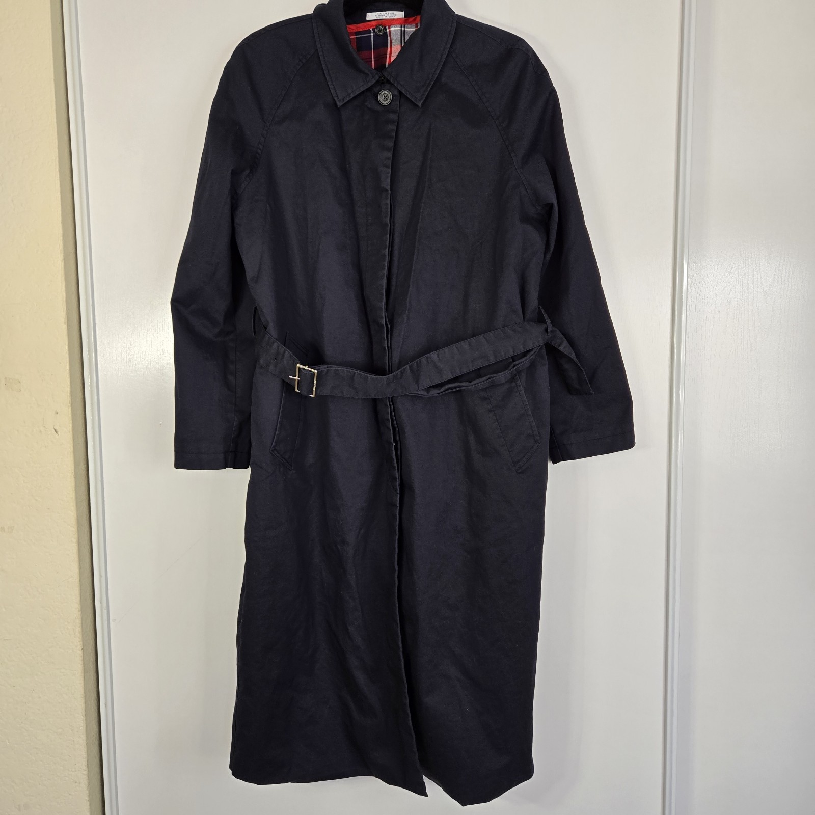Tommy Hilfiger Long Sleeve Plaid-Lined Dark Blue Raincoat for Outdoor Rainy Days-image