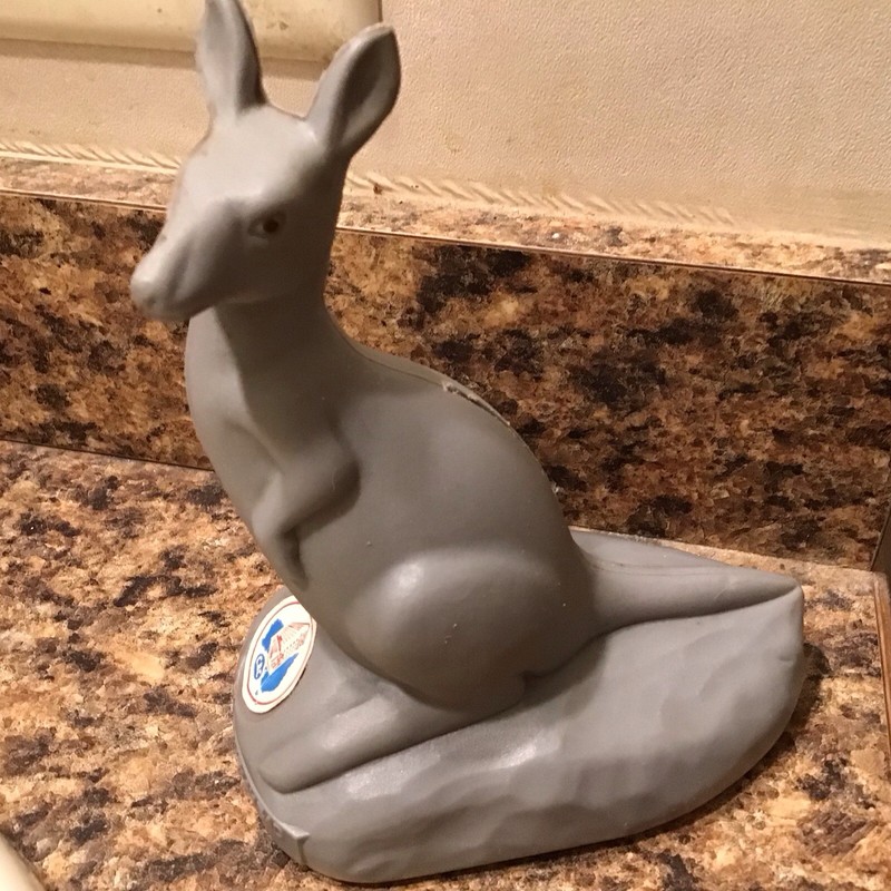 1970's  C.B.C. Commercial Banking Co Australia Grey plastic kangaroo money bank