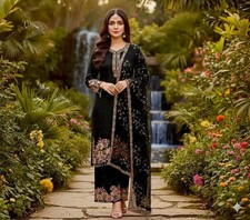 Traditional Wear Faux Georgette Black Top Palazzo With Dupatta For Women  Girls