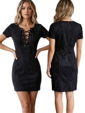 EXPRESS Vegan Suede Lace-up Skater Dress - Size 12