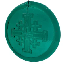 8” LARGE Early Blenko Sea Green Jerusalem Cathedral Cross Glass Sun Catcher