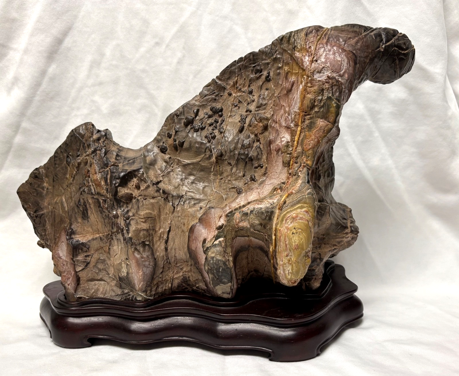 Large 16.2 lbs Vintage Chinese Scholar's Lingbi Rock with Rosewood ...