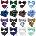 Men Self/Pre-Tied Bow Tie Cufflinks Pocket Square Wedding Formal Accessory