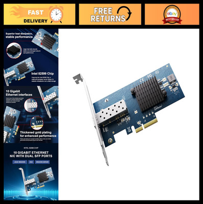 10 Gbps PCIe Network Card, Single SFP+ Port, Intel 82599EN, Windows/Linux/VMware