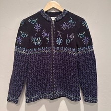 Norm Thompson Purple Blue Floral Zip Cardigan Sweater Petite Small Cottagecore