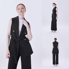 Women Lapel Waistcoat Ladies OL Work Office Gilet Vest Blazer Suit Jacket Tuxedo