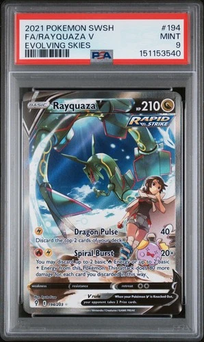 2021 POKEMON SWORD & SHIELD EVOLVING SKIES #194 FULL ART/RAYQUAZA V PSA 9