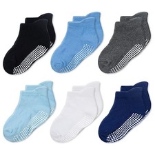 Non-Slip Multicolor Ankle Socks w/ Grippers, 6 Pack for Baby Boys 3-5 Years Old