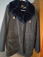 Vtg MONTGOMERY WARD Lined Long Coat Made in USA sz 38 Button Up Blue