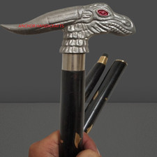 Nautical Collectible Dragon Head Handle black wooden Brass inlay walking stick