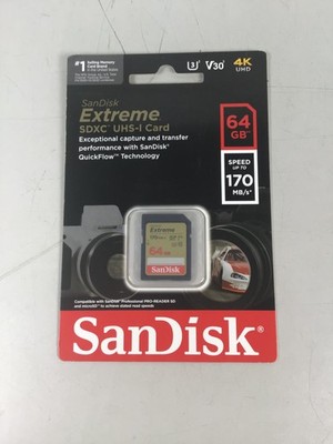 SanDisk Extreme 64 GB Class 10/UHS-I (U3) V30 SDXC SDSDXV2-064G-ANCIN ~