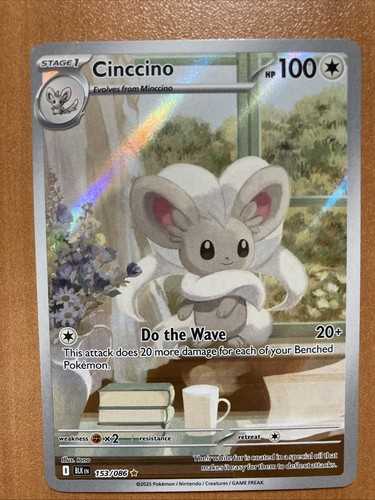 Pokemon Card TCG Cinccino 153/086 Black Bolt Illustration Rare NM FAST SHIP