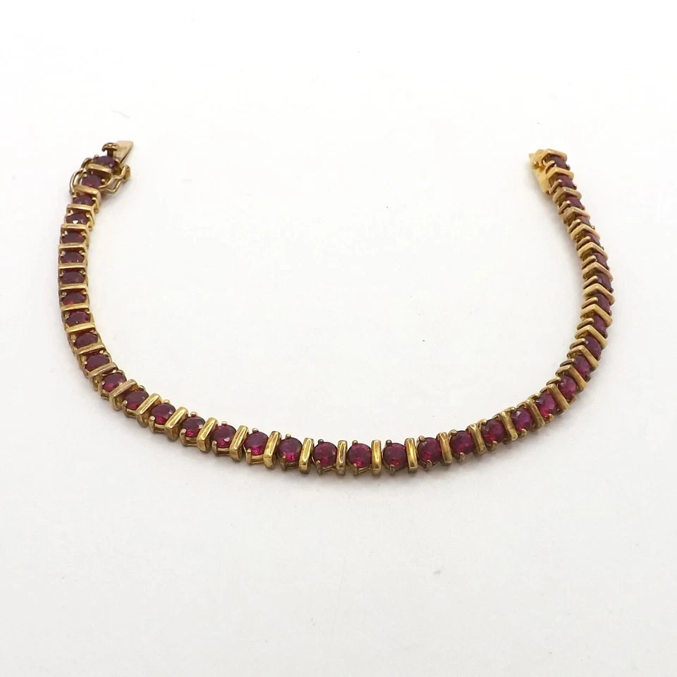 6 TCW Round Cut Lab Created Ruby Bar Set Tennis Bracelet 14k Yellow Gold Plated - Image 4 of 4