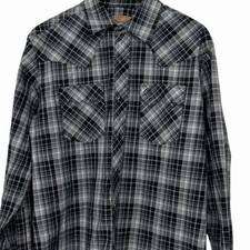 Wrangler Retro Western Shirt Mens Large Plaid Pearl Snap Gray Purple Long Sleeve