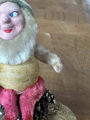 Vintage Christmas Chenille mica Japan Pinecone Elf Gnome Figure - Picture 4 of 14