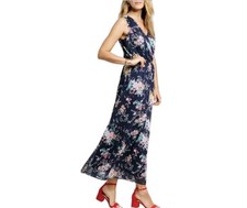 Merona Blue Flora Maxi Dress Ruffle Womens L Large Garden Party Romantic Fairy