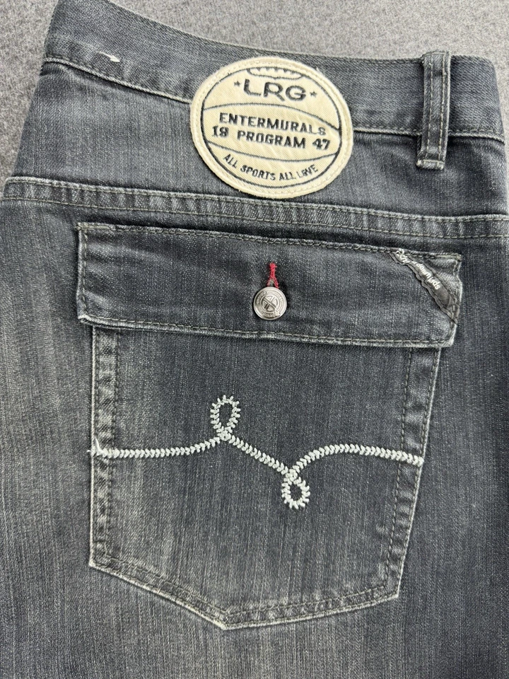 Pantalones de mezclilla LRG para hombre talla 38x34 negros programa Entermurals 1947 parche botón mosca solapa grande Foto 2 de 4