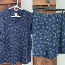 VTG Victoria s Secret Country pajamas Womens Medium 2-pc Navy Blue Paisley