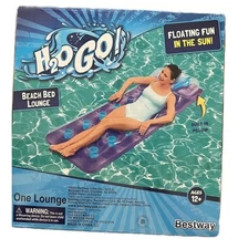 H2O Go Beach Bed Lounge Pool Float Has Pillow 6ft 2" x 28” Purple & Blue