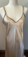 Vintage Champagne Satin Slip Dress Maxi Nightgown Double Strap Lingerie Y2K New