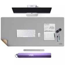 43.3x19.7-inch Cork Leather Desk Mat Dual Sided Waterproof Pad Grey