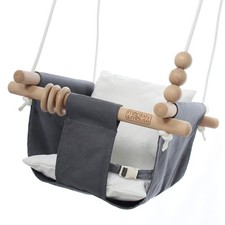 Monkey  Mouse Baby Swing Seat, Secure Canvas and Wooden Hanging Swing Chair, In