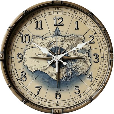 Vintage Map Compass Wall Clock Wooden Silent Clock No Battery Home Decors