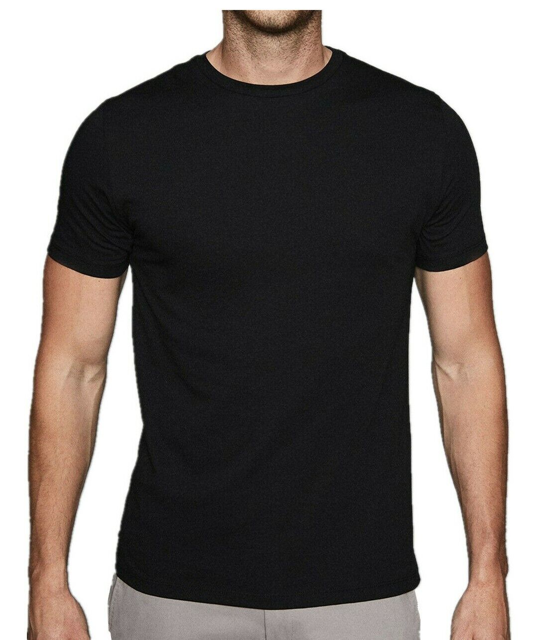 Mens 100% Cotton Thick Casual T-Shirt Black Short Sleeve Tee Crew Neck V-Neck