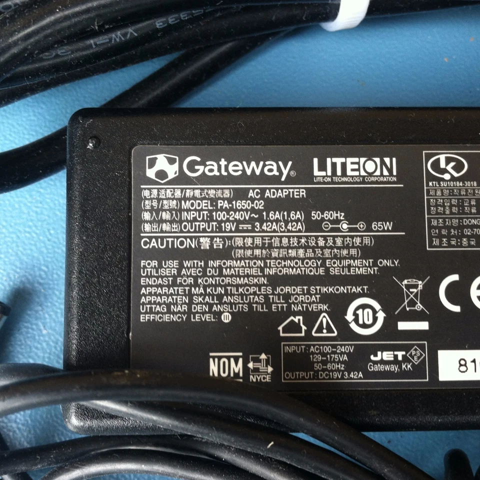 Gateway AC/DC Adapter Power Supply PA-1650-02 19v, 3.42A ,65W - Image 2 of 2