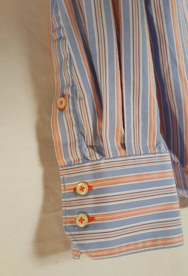 Camisa Carven Doble Ajuste Hombre Botón Frontal Azul y Naranja Talla Grande Foto 4 de 4