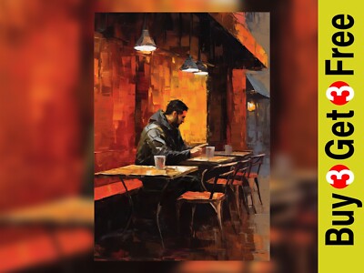 Lonely Café Patron Ölgemälde Druck - Intimes urbanes Kunstdekor 5 Zoll x 7