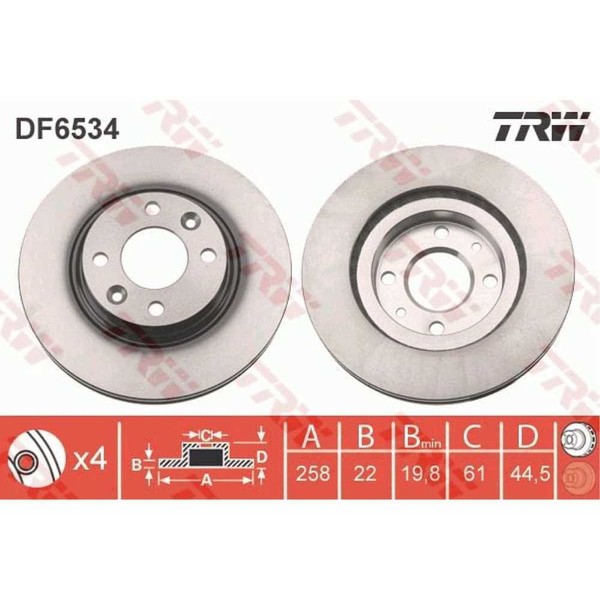 Trw 2X Bremsscheibe Vorne 258 BelüFtet FüR Dacia Sandero Ii Logan Mcv-image