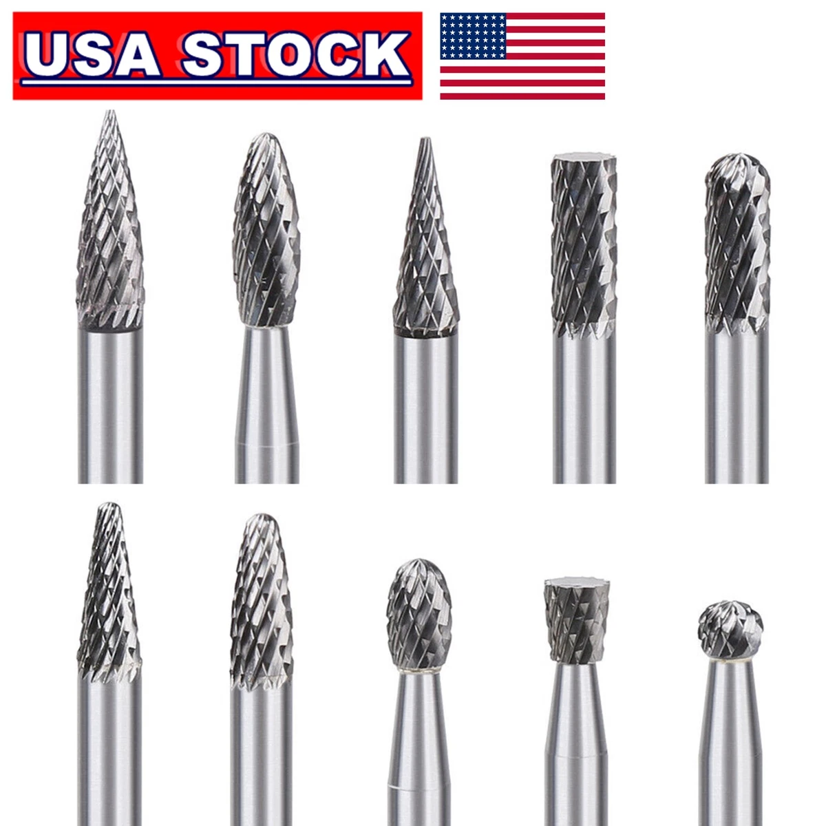 10PCS Set 1 4 Shank Tungsten Carbide Point Burr Drill Bits Die